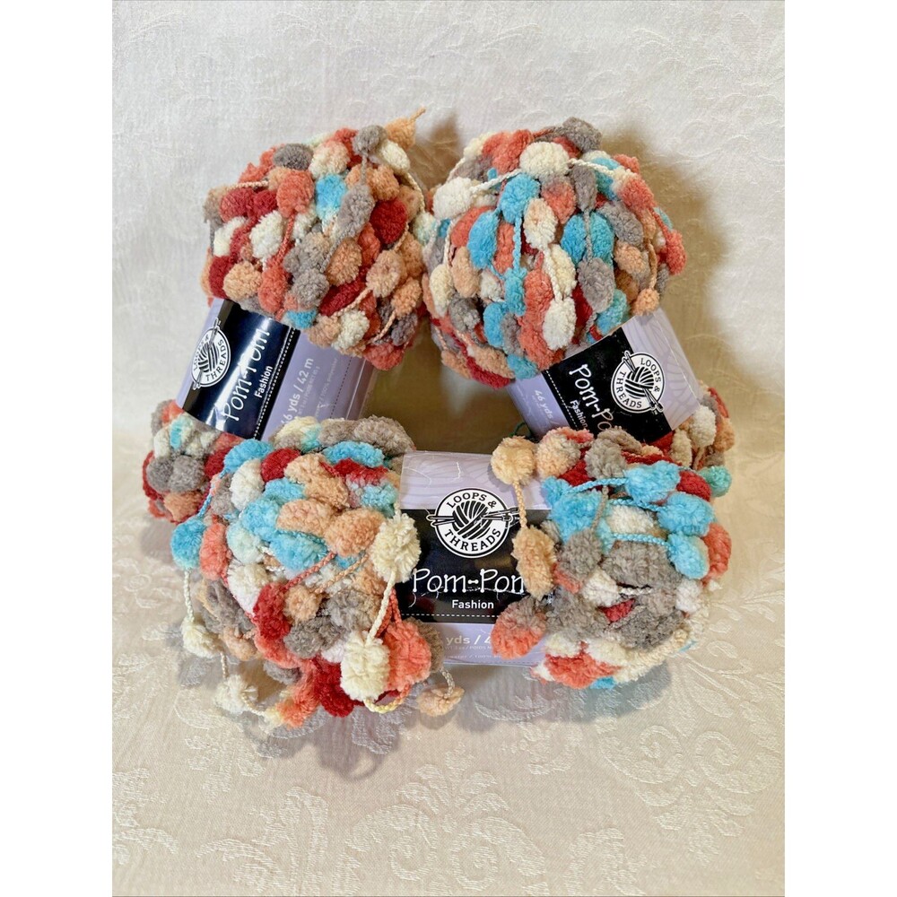 Loops Threads Pom-Pom Fashion Yarn Outdoors Color 3 Lot of 3 Skeins Discontinued